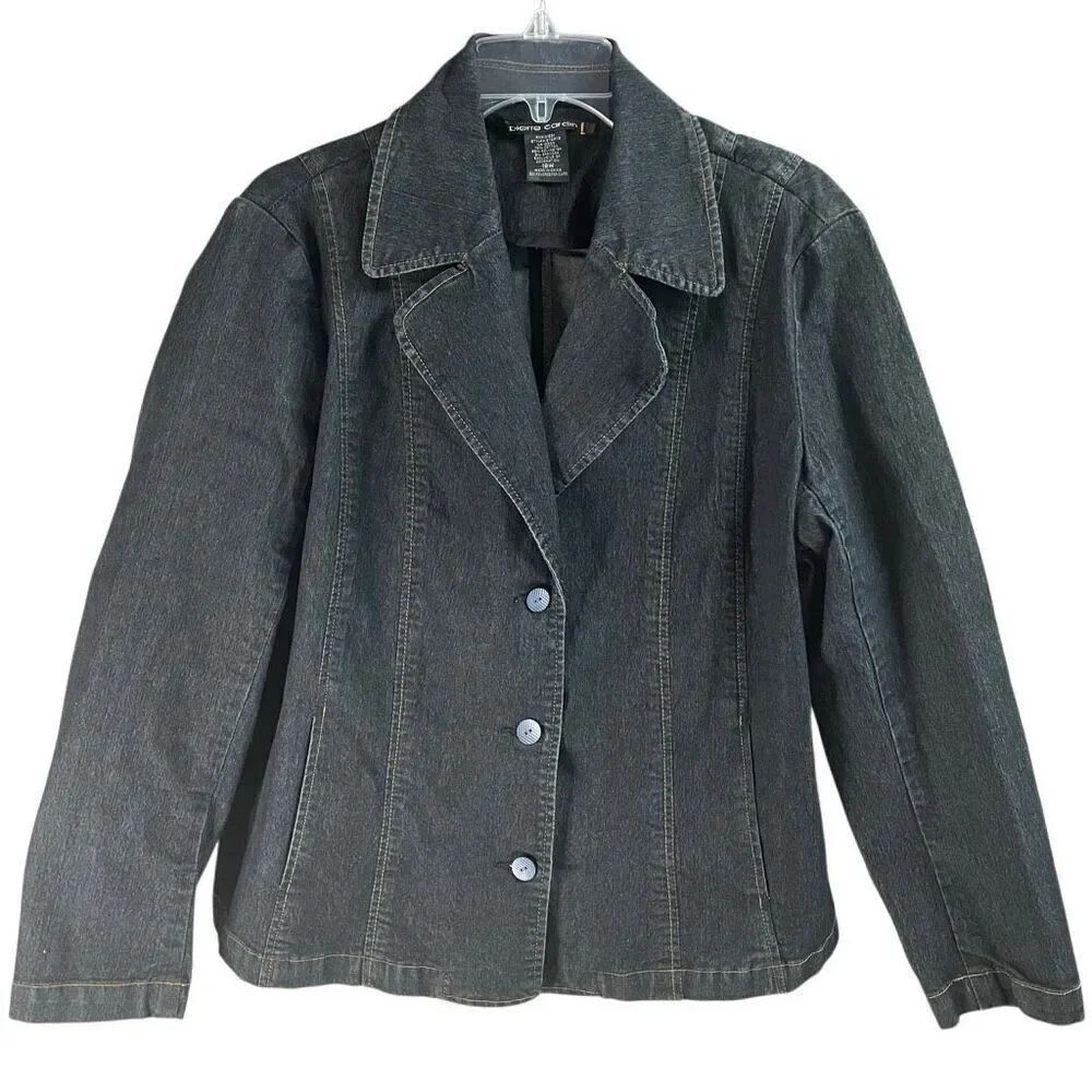 Pierre Cardin Women’s Jean Jacket Size 18W Classic Dark Wash Denim Blazer Style